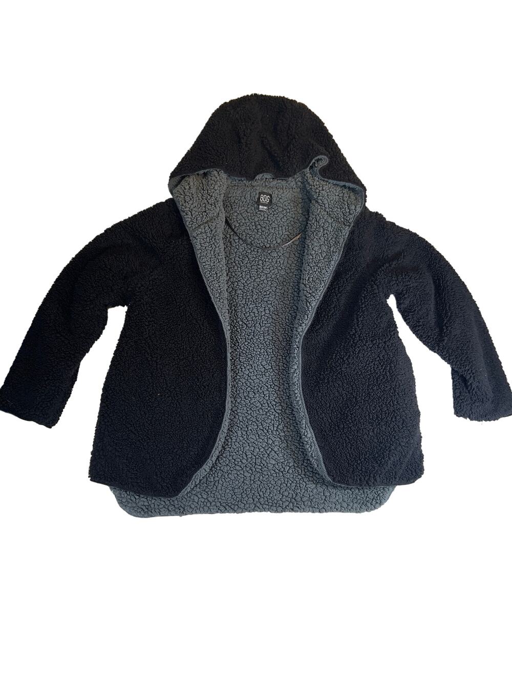 BDG Urban Outfitters Fleece Hoodie Uni XS/S Black Grey Fluffy Thick Wrap Blanket